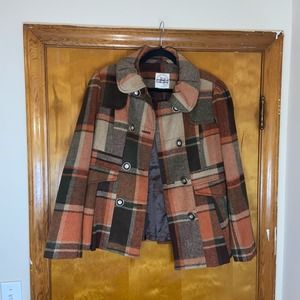 Hydraulic The Blue Jean Standard Women’s Orange & Black Plaid Peacoat Size Large